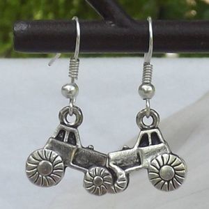 4/$15 ~ Silver farm tractor earrings